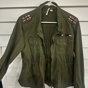 Miami Olive Utility Jacket with Embroidered Accents